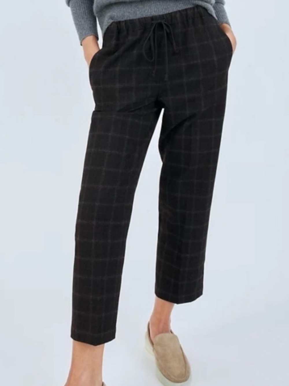 The Group Babaton Jimmy Pants Twill Pull On Trousers Black Grey Plaid Size Small